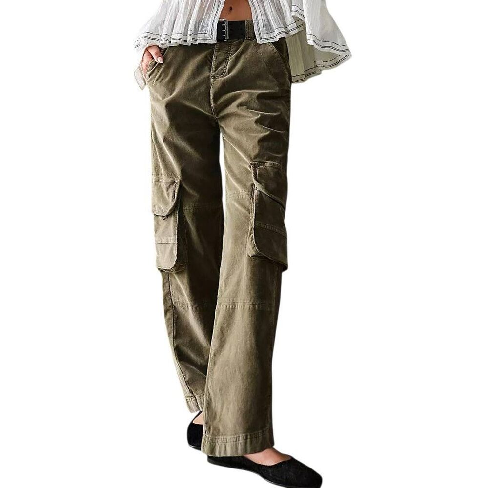 Free People Hard Crushin’ Plush Cargo Pants – Taupe Corduroy (Size 0, NWT)
